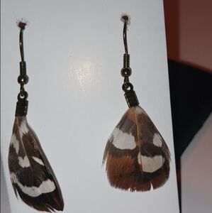 Brown and White Feather Earrings